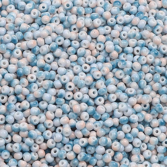 Picture of 10 Grams (Approx 34 PCs/Gram) Glass Seed Beads Round Blue & Orange Gradient Color About 3mm Dia., Hole: Approx 0.5mm