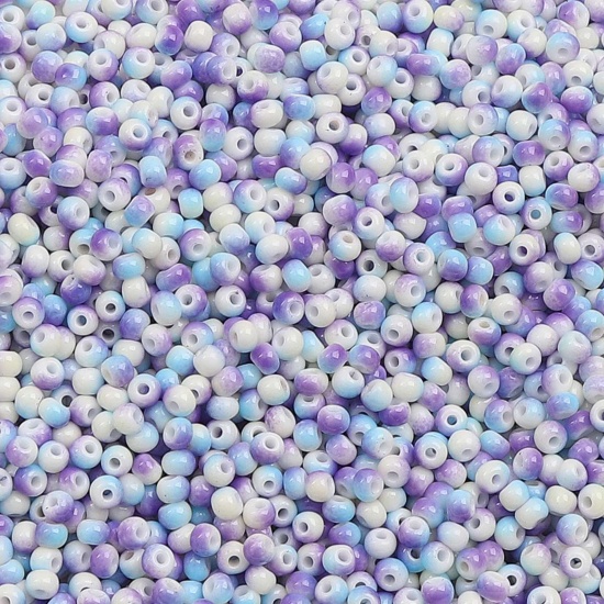 Picture of 10 Grams (Approx 34 PCs/Gram) Glass Seed Beads Round Rocailles Light Blue & Purple Gradient Color About 3mm Dia., Hole: Approx 0.5mm