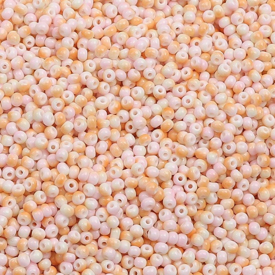 Picture of 10 Grams (Approx 34 PCs/Gram) Glass Seed Beads Round Rocailles Pink & Orange Gradient Color About 3mm Dia., Hole: Approx 0.5mm