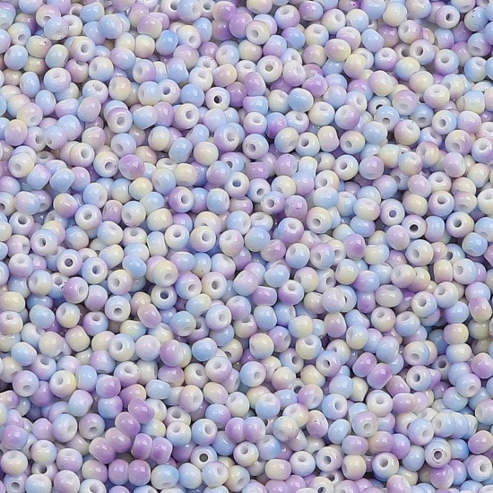 Picture of 10 Grams (Approx 34 PCs/Gram) Glass Seed Beads Round Purple & Blue Gradient Color About 3mm Dia., Hole: Approx 0.5mm