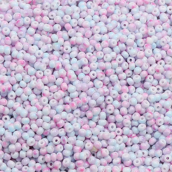 Picture of 10 Grams (Approx 34 PCs/Gram) Glass Seed Beads Round Light Blue & Purple Gradient Color About 3mm Dia., Hole: Approx 0.5mm