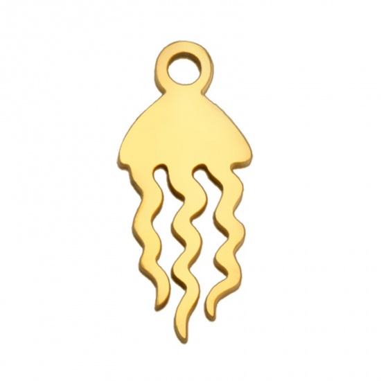 Picture of 5 PCs 304 Stainless Steel Mini Charms Gold Plated Jellyfish Hollow 12mm x 5mm