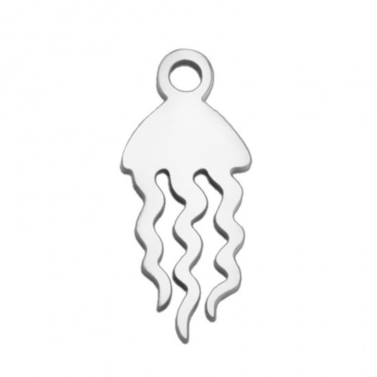 Picture of 5 PCs 304 Stainless Steel Mini Charms Silver Tone Jellyfish Hollow 12mm x 5mm