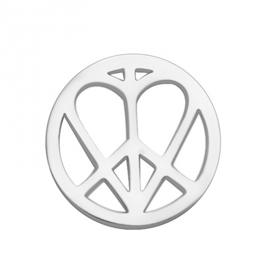 Picture of 5 PCs 304 Stainless Steel Mini Charms Silver Tone Round Peace Symbol Hollow 13mm Dia.