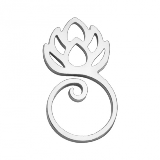 Picture of 5 PCs 304 Stainless Steel Mini Charms Silver Tone Lotus Flower Hollow 12mm x 7mm