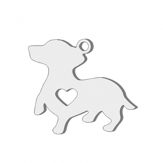 Picture of 5 PCs 304 Stainless Steel Mini Charms Silver Tone Dog Animal Hollow 17mm x 14.5mm