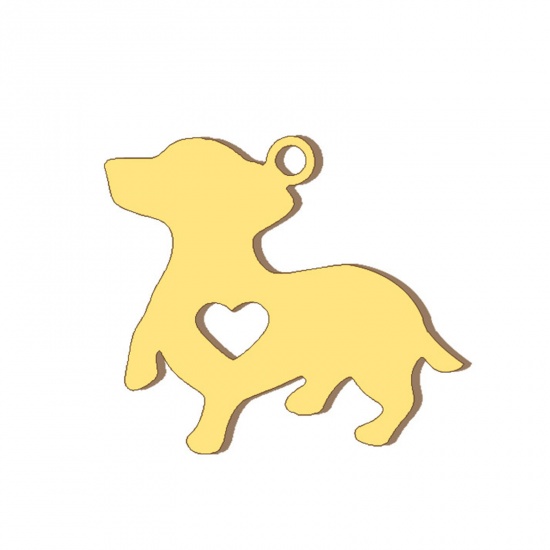 Picture of 5 PCs 304 Stainless Steel Mini Charms Gold Plated Dog Animal Hollow 17mm x 14.5mm