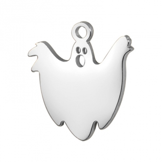 Picture of 5 PCs 304 Stainless Steel Mini Charms Silver Tone Halloween Ghost Hollow 11mm x 10mm
