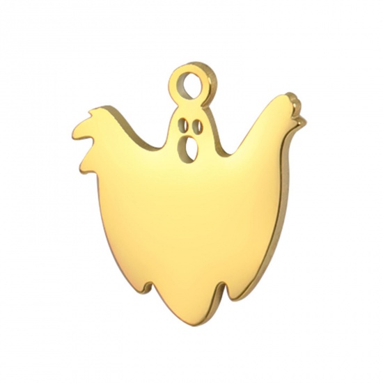 Picture of 5 PCs 304 Stainless Steel Mini Charms Gold Plated Halloween Ghost Hollow 11mm x 10mm