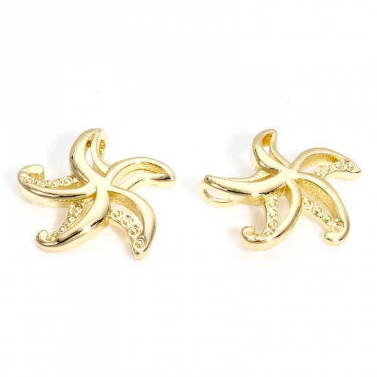 Picture of 1 Piece Brass Ocean Jewelry Charms 14K Real Gold Plated Star Fish 15mm x 15mm