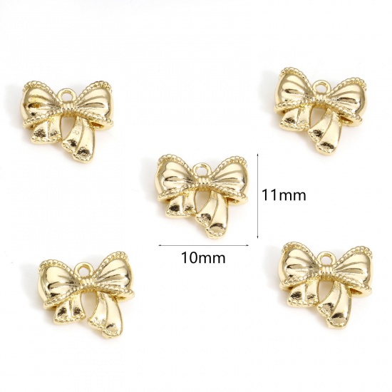 Picture of 1 Piece Brass Charms 14K Real Gold Plated Bowknot 3D 11mm x 10mm