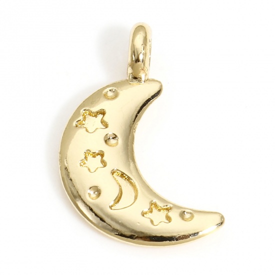 Immagine di 5 Pz Ottone Galassia Charms Luna 14k Vero Oro Placcato Stella 19mm x 13mm