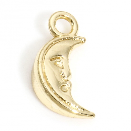 Immagine di 5 Pz Ottone Galassia Charms 14k Vero Oro Placcato Faccia del Luna 13mm x 6.5mm