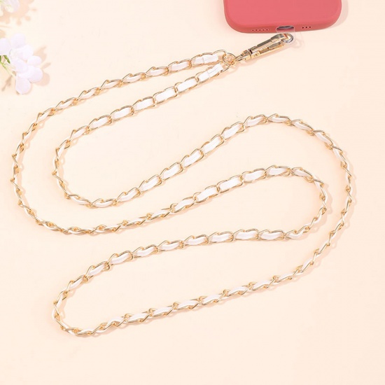 Immagine di 1 PCs PU Curb Link Chain Cell Phone Lanyards Strap White & Golden 125cm long