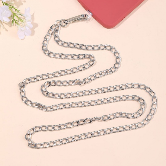 Immagine di 1 PCs Iron Based Alloy Curb Link Chain Cell Phone Lanyards Strap Silver Plated 125cm long