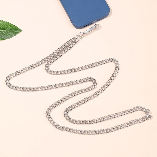 Immagine di 1 PCs Iron Based Alloy Curb Link Chain Cell Phone Lanyards Strap Silver Plated 125cm long