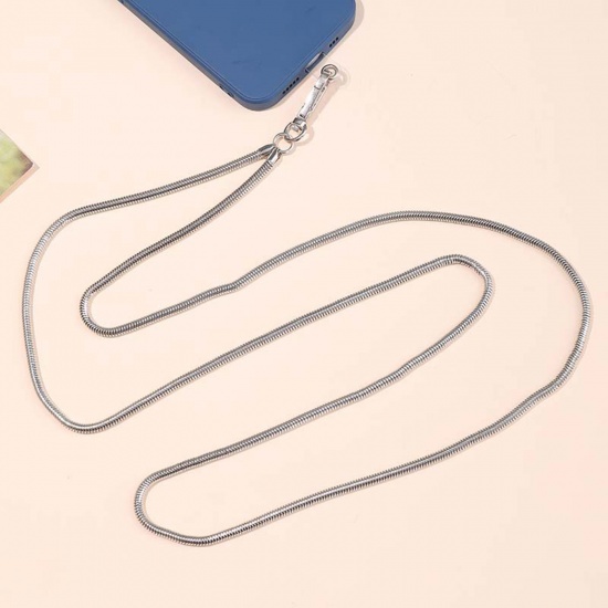 Immagine di 1 PCs Iron Based Alloy Snake Chain Cell Phone Lanyards Strap Silver Plated 125cm long