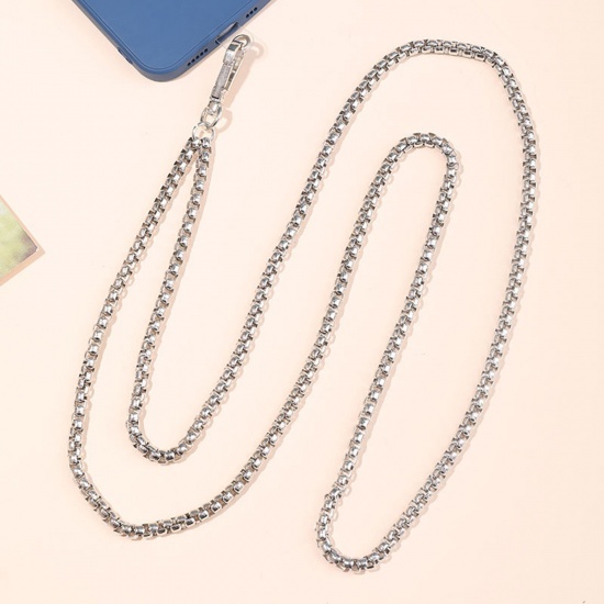 Immagine di 1 PCs Iron Based Alloy Box Chain Cell Phone Lanyards Strap Silver Plated 125cm long