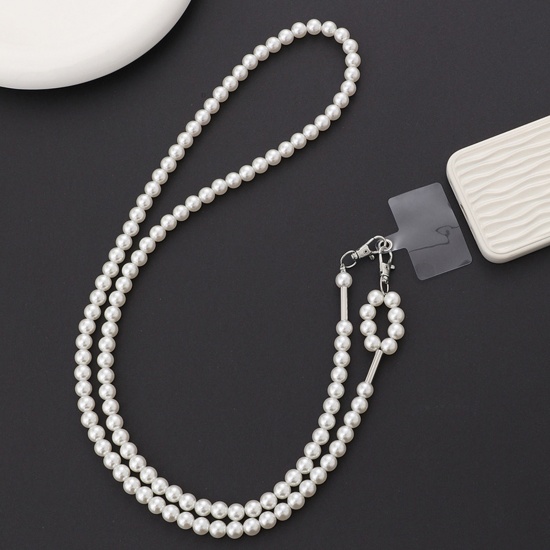 Immagine di 1 PCs Acrylic Ball Chain Cell Phone Lanyards Strap White Imitation Pearl 125cm long