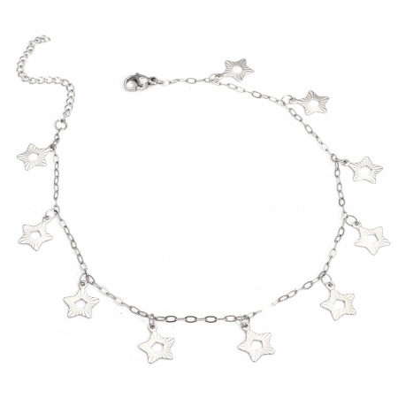 Bild von Großhandel Pentagramm 304 Edelstahl Kreuz Gliederketten Station Fußkettchen, Silberfarbe Frauen Stilvoll Geschenk Schmuckbedarf, 24.5cm lang, 1 Strang