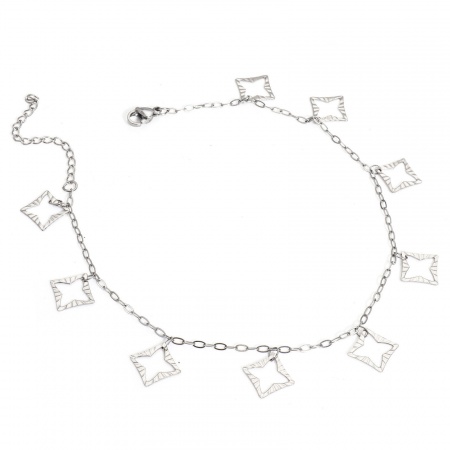 Bild von Großhandel Stern 304 Edelstahl Kreuz Gliederketten Station Fußkettchen, Silberfarbe Frauen Stilvoll Geschenk Schmuckbedarf, 24.5cm lang, 1 Strang
