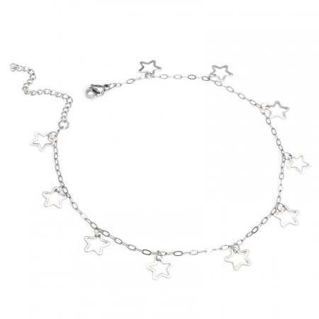 Bild von Großhandel Pentagramm 304 Edelstahl Kreuz Gliederketten Station Fußkettchen, Silberfarbe Frauen Stilvoll Geschenk Schmuckbedarf, 24.5cm lang, 1 Strang