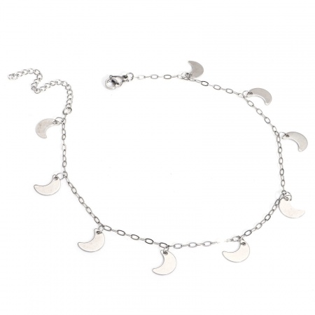 Bild von Großhandel Mond 304 Edelstahl Kreuz Gliederketten Station Fußkettchen, Silberfarbe Frauen Stilvoll Geschenk Schmuckbedarf, 24.5cm lang, 1 Strang