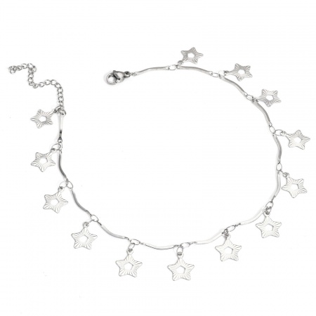 Bild von Großhandel Pentagramm 304 Edelstahl Gedrehte Stabkette Station Fußkettchen, Silberfarbe Frauen Stilvoll Geschenk Schmuckbedarf, 24.5cm lang, 1 Strang