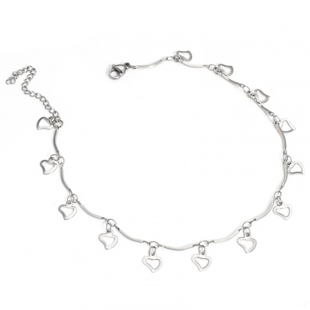 Bild von Großhandel Herz 304 Edelstahl Gedrehte Stabkette Station Fußkettchen, Silberfarbe Frauen Stilvoll Geschenk Schmuckbedarf, 24.5cm lang, 1 Strang