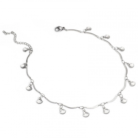 Bild von Großhandel Muschelschale 304 Edelstahl Gedrehte Stabkette Station Fußkettchen, Silberfarbe Frauen Stilvoll Geschenk Schmuckbedarf, 24.5cm lang, 1 Strang