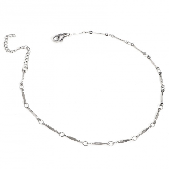 Picture of 1 Piece 304 Stainless Steel Twist Chain Anklet Silver Tone With Lobster Claw Clasp And Extender Chain 24cm(9 4/8") long