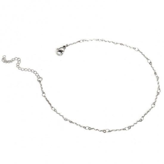 Picture of 1 Piece 304 Stainless Steel Twist Chain Anklet Silver Tone With Lobster Claw Clasp And Extender Chain 24.5cm(9 5/8") long
