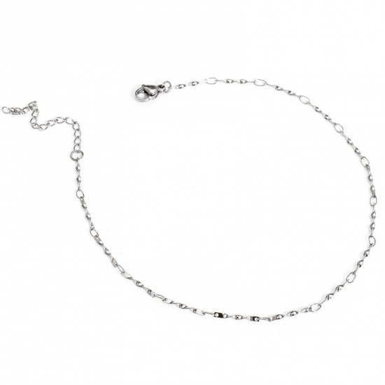 Picture of 1 Piece 304 Stainless Steel Twist Chain Anklet Silver Tone With Lobster Claw Clasp And Extender Chain 25.5cm(10") long