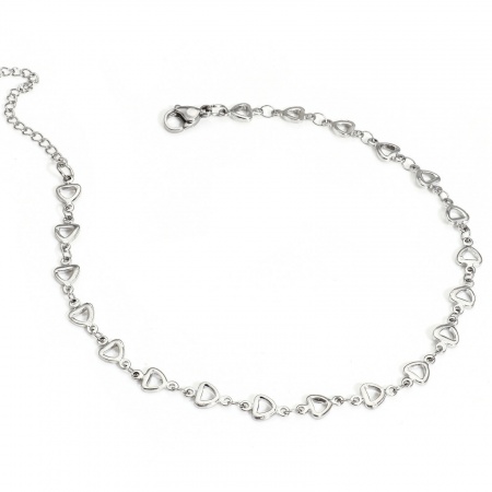 Bild von Großhandel Herz 304 Edelstahl Handgefertigte Gliederkette Fußketten, Silberfarbe Frauen Stilvoll Geschenk Schmuckbedarf, 24.5cm lang, 1 Strang
