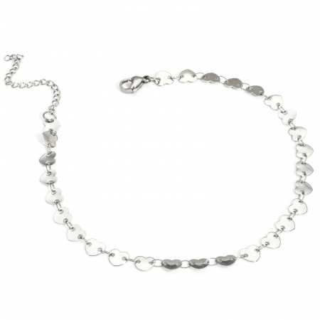 Bild von Großhandel Herz 304 Edelstahl Handgefertigte Gliederkette Fußketten, Silberfarbe Frauen Stilvoll Geschenk Schmuckbedarf, 25cm lang, 1 Strang