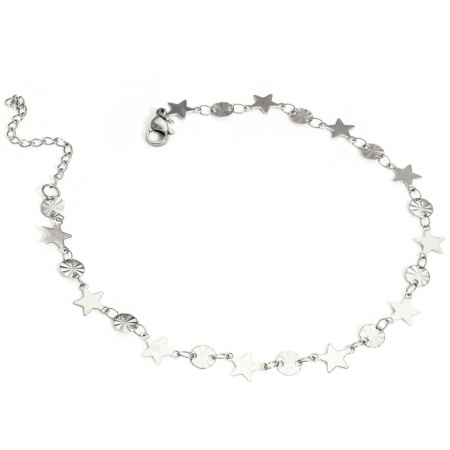 Bild von Großhandel Pentagramm 304 Edelstahl Handgefertigte Gliederkette Fußketten, Silberfarbe Frauen Stilvoll Geschenk Schmuckbedarf, 25cm lang, 1 Strang