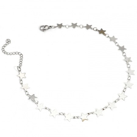 Bild von Großhandel Pentagramm 304 Edelstahl Handgefertigte Gliederkette Fußketten, Silberfarbe Frauen Stilvoll Geschenk Schmuckbedarf, 25cm lang, 1 Strang