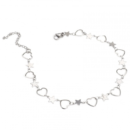 Bild von Großhandel Herz 304 Edelstahl Handgefertigte Gliederkette Fußketten, Silberfarbe Frauen Stilvoll Geschenk Schmuckbedarf, 25.5cm lang, 1 Strang