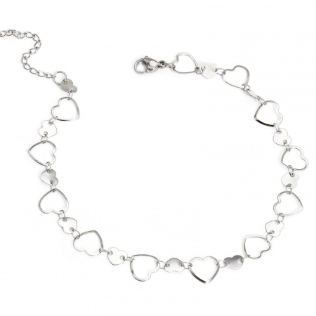 Bild von Großhandel Herz 304 Edelstahl Handgefertigte Gliederkette Fußketten, Silberfarbe Frauen Stilvoll Geschenk Schmuckbedarf, 25cm lang, 1 Strang