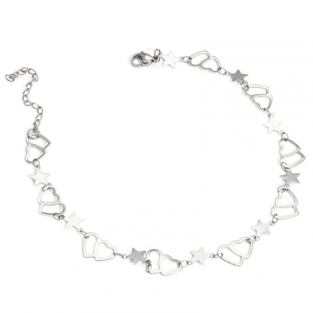 Bild von Großhandel Herz 304 Edelstahl Handgefertigte Gliederkette Fußketten, Silberfarbe Frauen Stilvoll Geschenk Schmuckbedarf, 26cm lang, 1 Strang