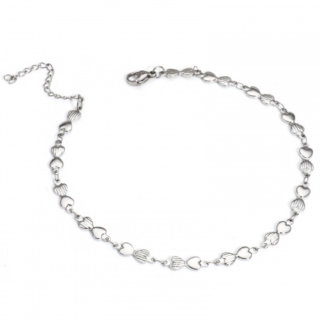 Bild von Großhandel Herz 304 Edelstahl Handgefertigte Gliederkette Fußketten, Silberfarbe Frauen Minimalistisch Geschenk Schmuckbedarf, 25cm lang, Kettengröße: 5mm, 1 Strang
