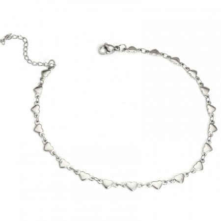 Bild von Großhandel Herz 304 Edelstahl Handgefertigte Gliederkette Fußketten, Silberfarbe Frauen Minimalistisch Geschenk Schmuckbedarf, 25cm lang, Kettengröße: 4.5mm, 1 Strang