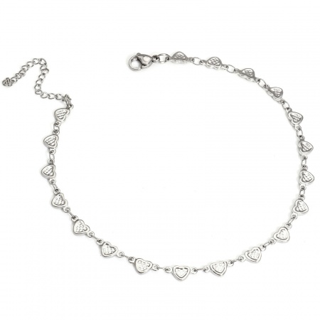 Bild von Großhandel Herz 304 Edelstahl Handgefertigte Gliederkette Fußketten, Silberfarbe Frauen Minimalistisch Geschenk Schmuckbedarf, 24.5cm lang, Kettengröße: 5mm, 1 Strang