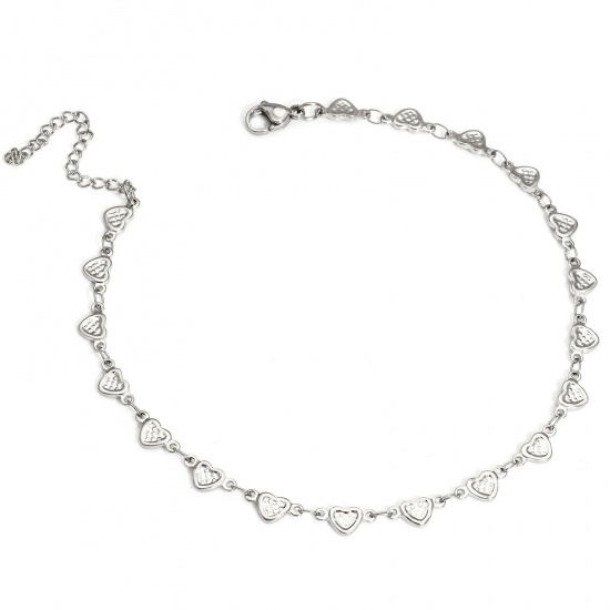 Picture of 1 Piece 304 Stainless Steel Handmade Link Chain Anklet Silver Tone With Lobster Claw Clasp And Extender Chain Heart 24.5cm(9 5/8") long