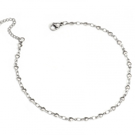 Bild von Großhandel Herz 304 Edelstahl Handgefertigte Gliederkette Fußketten, Silberfarbe Frauen Minimalistisch Geschenk Schmuckbedarf, 25cm lang, Kettengröße: 3.5mm, 1 Strang