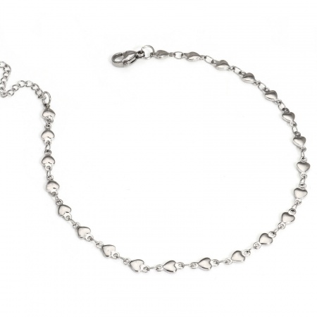 Bild von Großhandel Herz 304 Edelstahl Handgefertigte Gliederkette Fußketten, Silberfarbe Frauen Minimalistisch Geschenk Schmuckbedarf, 24cm lang, Kettengröße: 4mm, 1 Strang