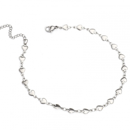 Bild von Großhandel Herz 304 Edelstahl Handgefertigte Gliederkette Fußketten, Silberfarbe Frauen Minimalistisch Geschenk Schmuckbedarf, 25cm lang, Kettengröße: 5mm, 1 Strang