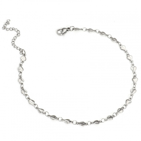 Bild von Großhandel Herz 304 Edelstahl Handgefertigte Gliederkette Fußketten, Silberfarbe Frauen Minimalistisch Geschenk Schmuckbedarf, 24.5cm lang, Kettengröße: 4mm, 1 Strang