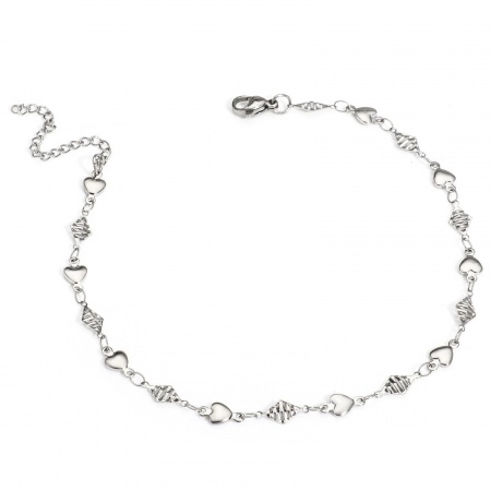 Bild von Großhandel Herz 304 Edelstahl Handgefertigte Gliederkette Fußketten, Silberfarbe Frauen Minimalistisch Geschenk Schmuckbedarf, 25cm lang, Kettengröße: 5mm, 1 Strang