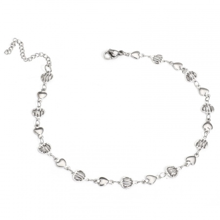 Bild von Großhandel Herz 304 Edelstahl Handgefertigte Gliederkette Fußketten, Silberfarbe Frauen Minimalistisch Geschenk Schmuckbedarf, 25cm lang, Kettengröße: 7mm, 1 Strang